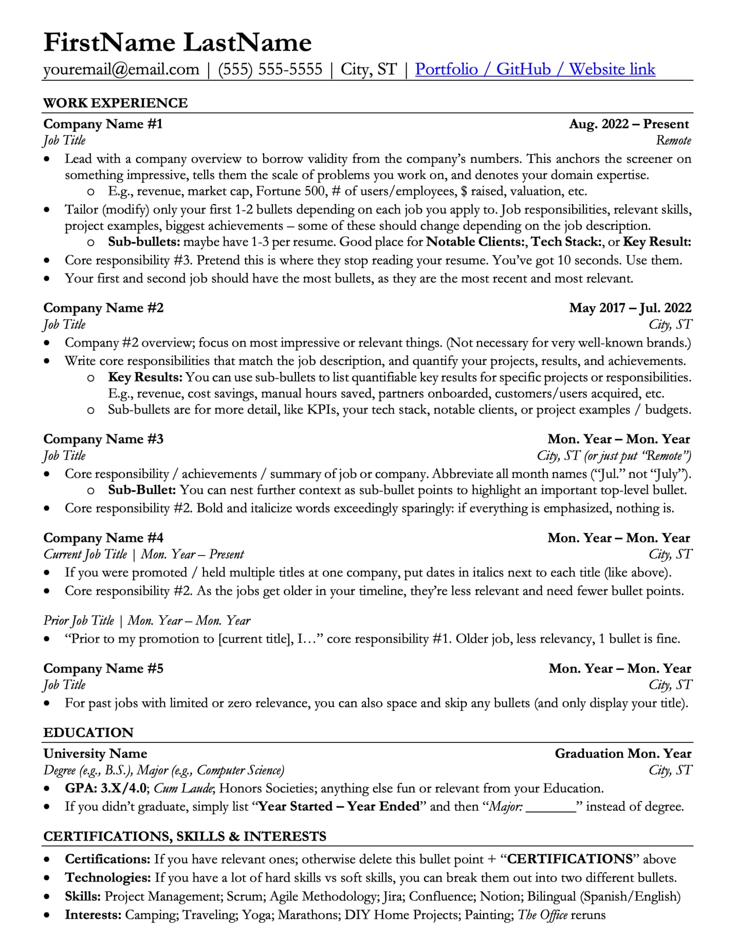 Example resume built with the resume builder